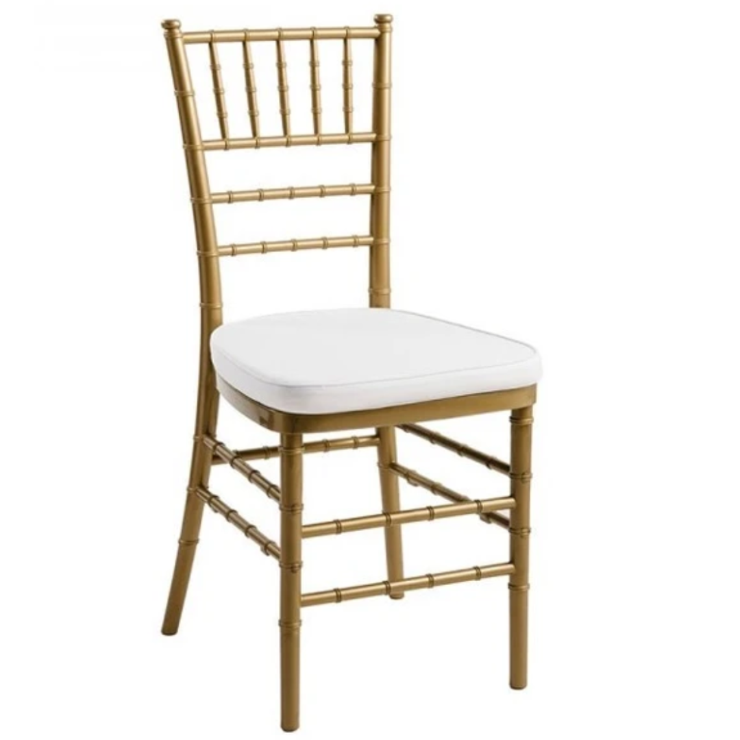 Gold Chiavari Chair & White Cushion